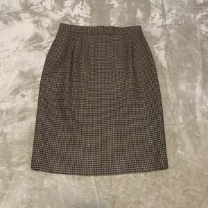 Vintage Talbots Petite Size 6 Womens Wool Skirt Houndstooth Black Camel Straight